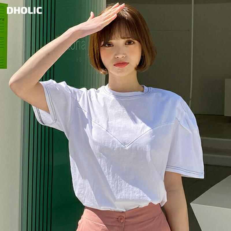 ステッチパフTシャツ・全2色・b58851 レディース 【tops】【トップス Tシャツ 半袖 ハーフスリーブ ステッチ パフス