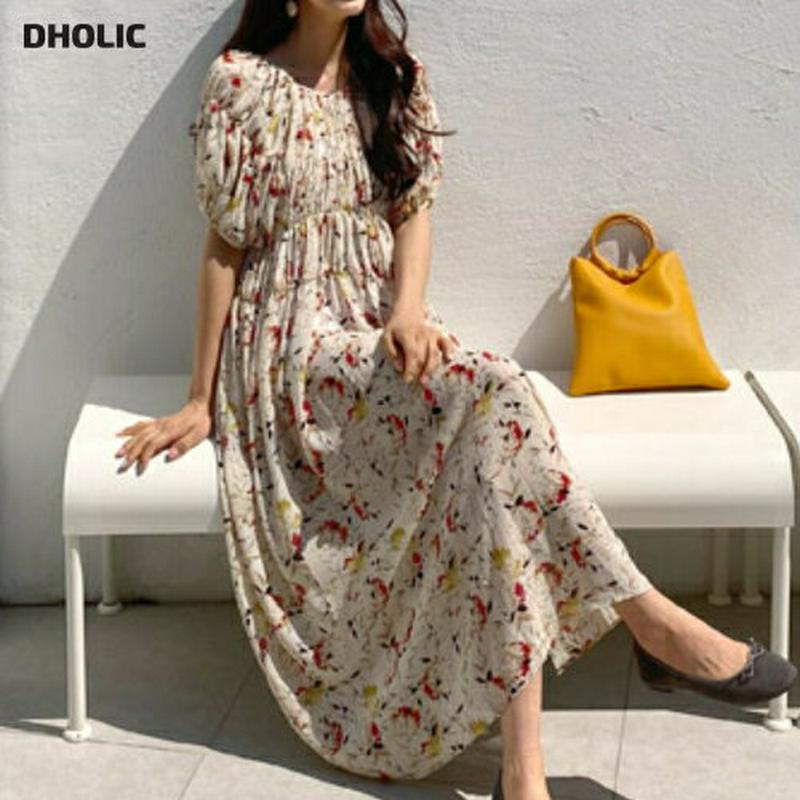 2WAYギャザー花柄ワンピース・全3色・t58870 レディース 【ops】【ワンピース ロング ロングワンピース 半袖 ハーフ