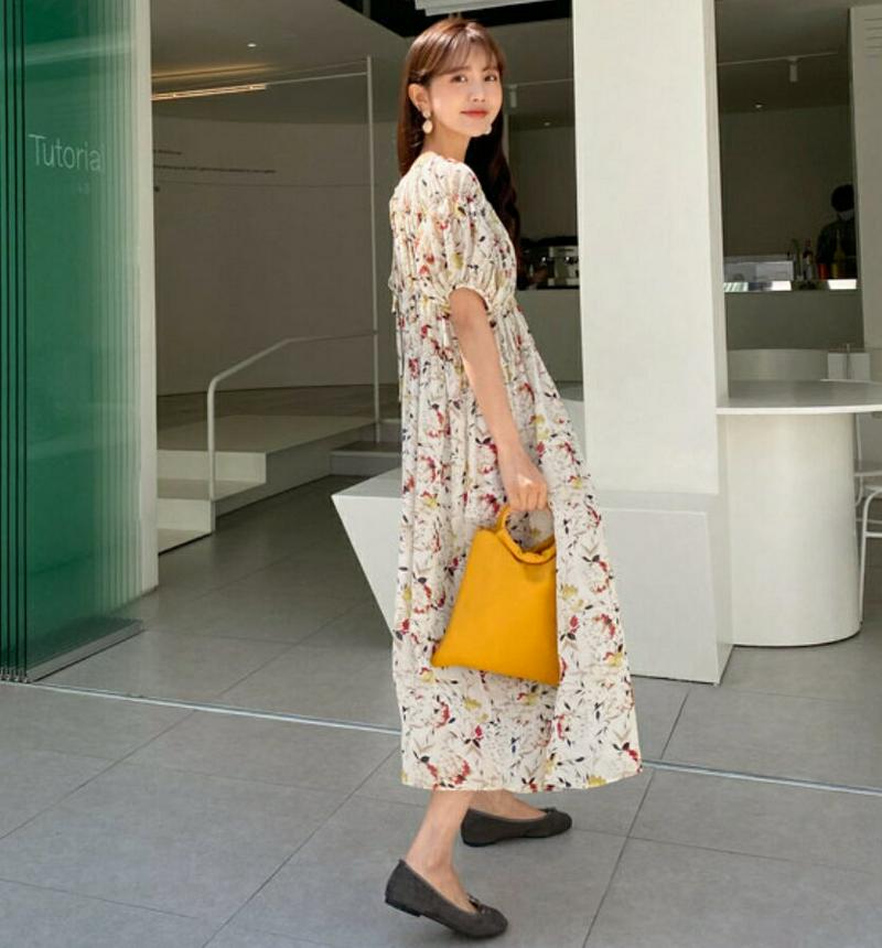 2WAYギャザー花柄ワンピース・全3色・t58870 レディース 【ops】【ワンピース ロング ロングワンピース 半袖 ハーフ