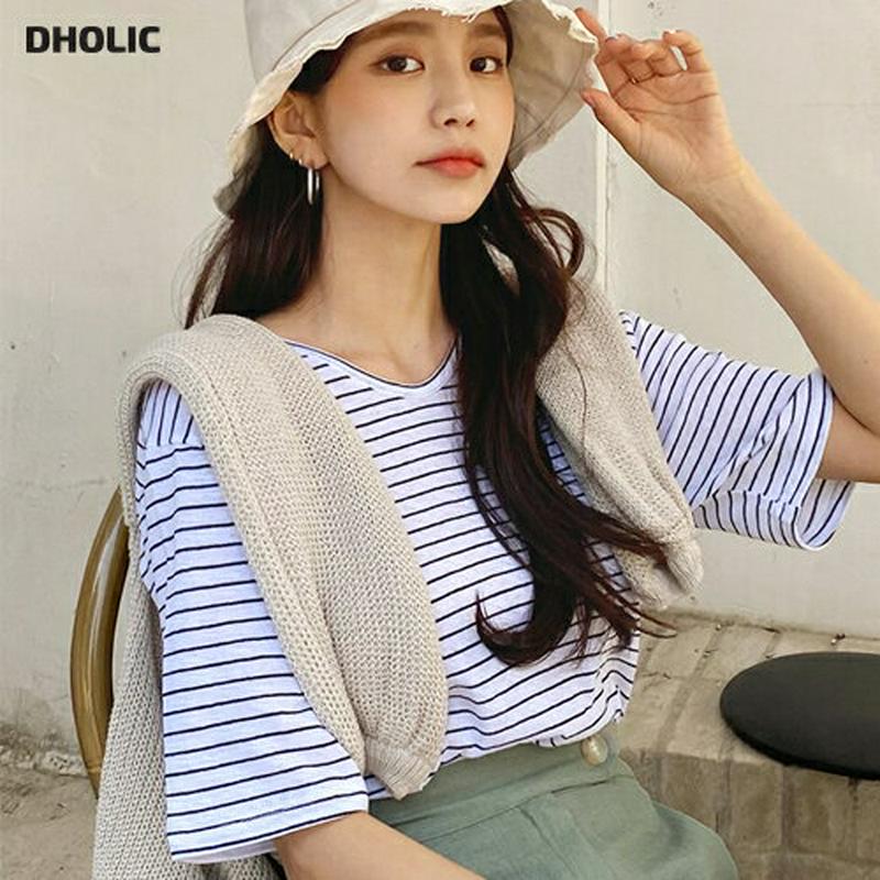 UネックボーダーTシャツ・全5色・b58850 レディース 【tops】【トップス Tシャツ 半袖 ハーフスリーブ ボーダー 柄