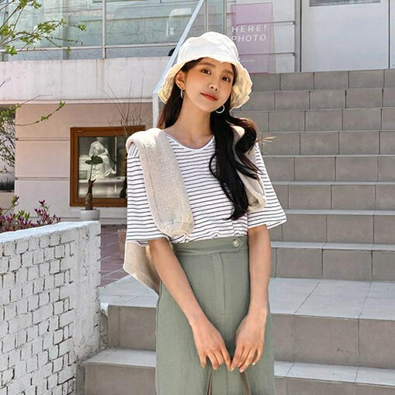 UネックボーダーTシャツ・全5色・b58850 レディース 【tops】【トップス Tシャツ 半袖 ハーフスリーブ ボーダー 柄