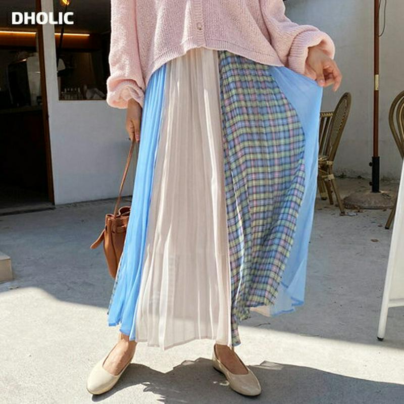 チェック配色プリーツスカート・全2色・t58875 レディース 【sk】【スカート ロングスカート ロング チェック柄 チェック