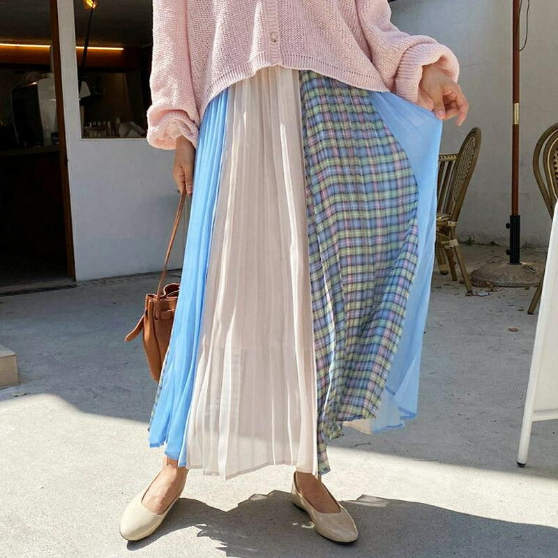 チェック配色プリーツスカート・全2色・t58875 レディース 【sk】【スカート ロングスカート ロング チェック柄 チェック