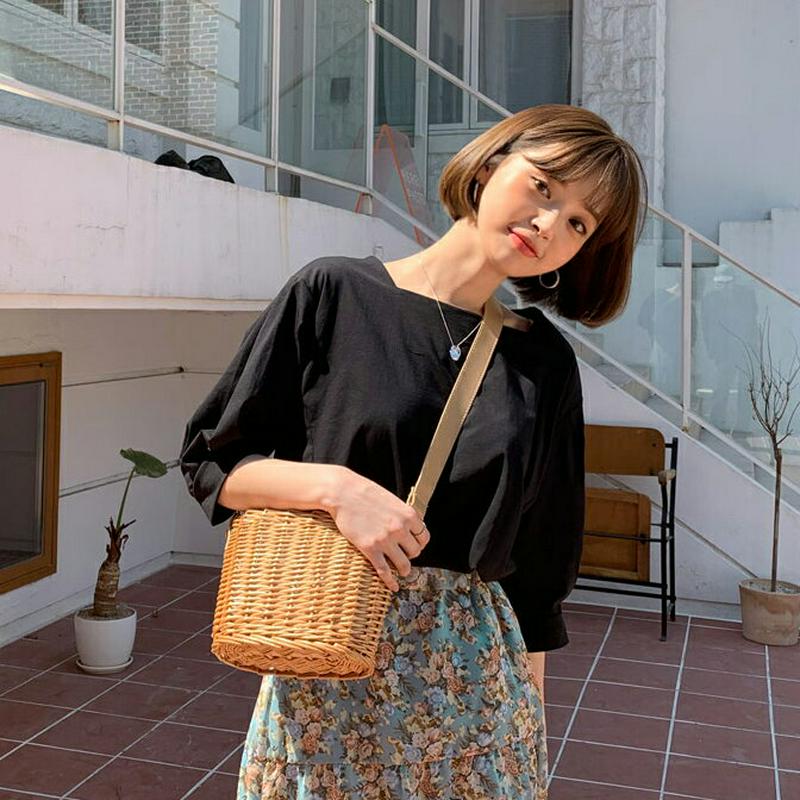 スクエアパフTシャツ・全4色・b58853 レディース 【tops】【トップス Tシャツ 七分丈 七分袖 7分袖 7分丈 スクエ