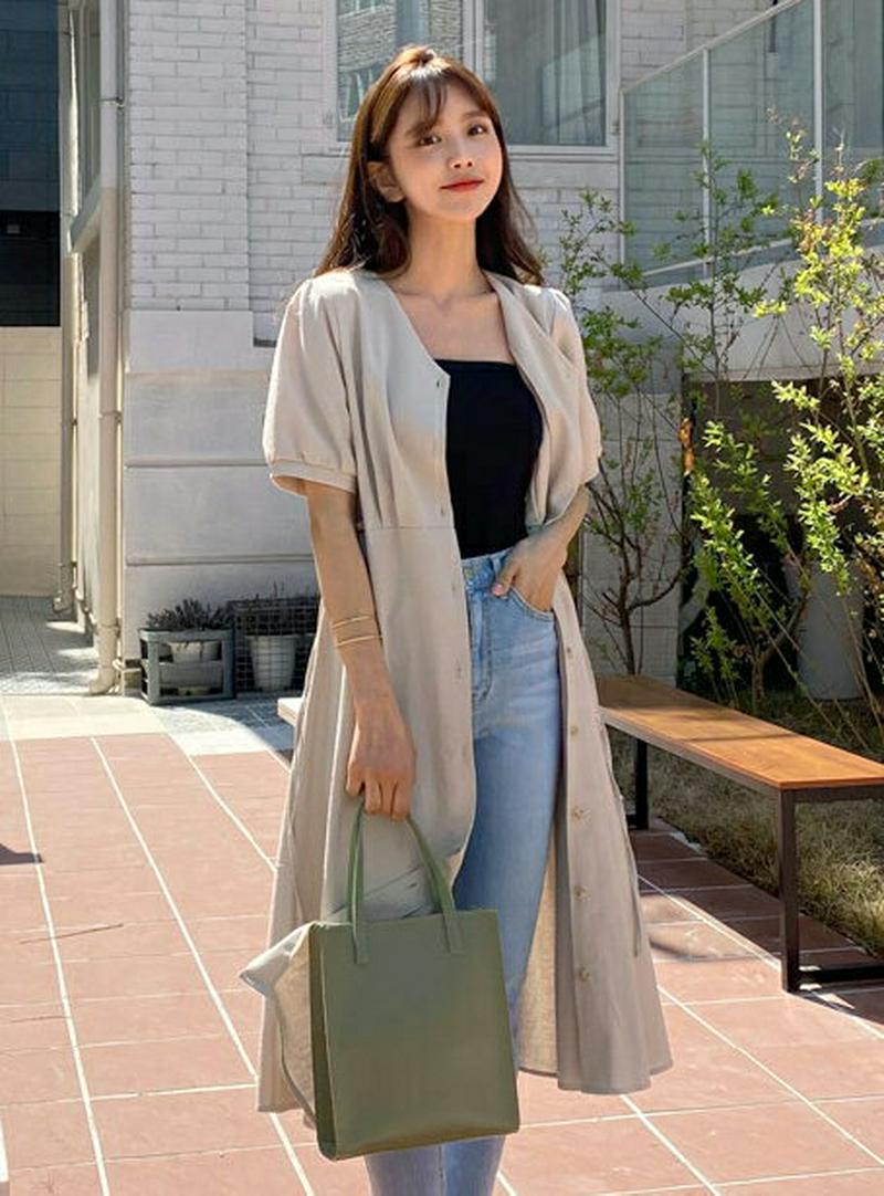 Vネックボタンワンピース・全4色・t58868 レディース 【ops】【ワンピース ミディ丈 ミディワンピース 半袖 ハーフスリ