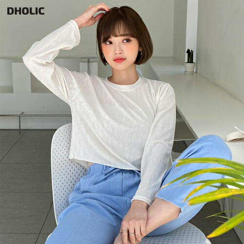 シアークロップドTシャツ・全4色・t58957 レディース 【tops】【トップス Tシャツ 長袖 シアー 透け感 クロップド丈