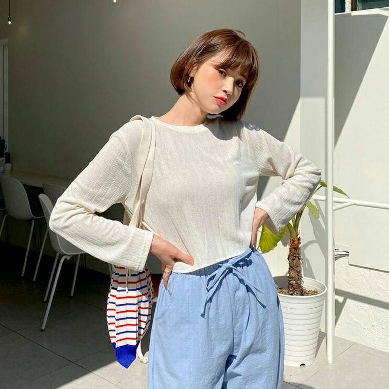 シアークロップドTシャツ・全4色・t58957 レディース 【tops】【トップス Tシャツ 長袖 シアー 透け感 クロップド丈