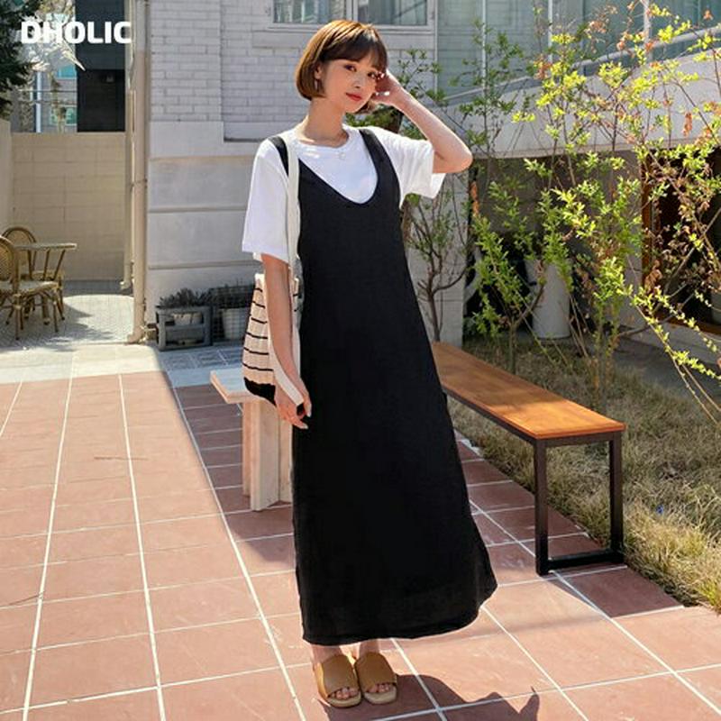 配色レイヤード調ワンピース・全2色・t58869 レディース 【ops】【ワンピース ロング ロングワンピース 半袖 ハーフスリ