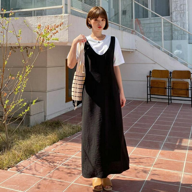 配色レイヤード調ワンピース・全2色・t58869 レディース 【ops】【ワンピース ロング ロングワンピース 半袖 ハーフスリ