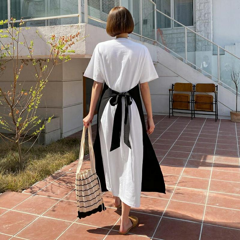 配色レイヤード調ワンピース・全2色・t58869 レディース 【ops】【ワンピース ロング ロングワンピース 半袖 ハーフスリ