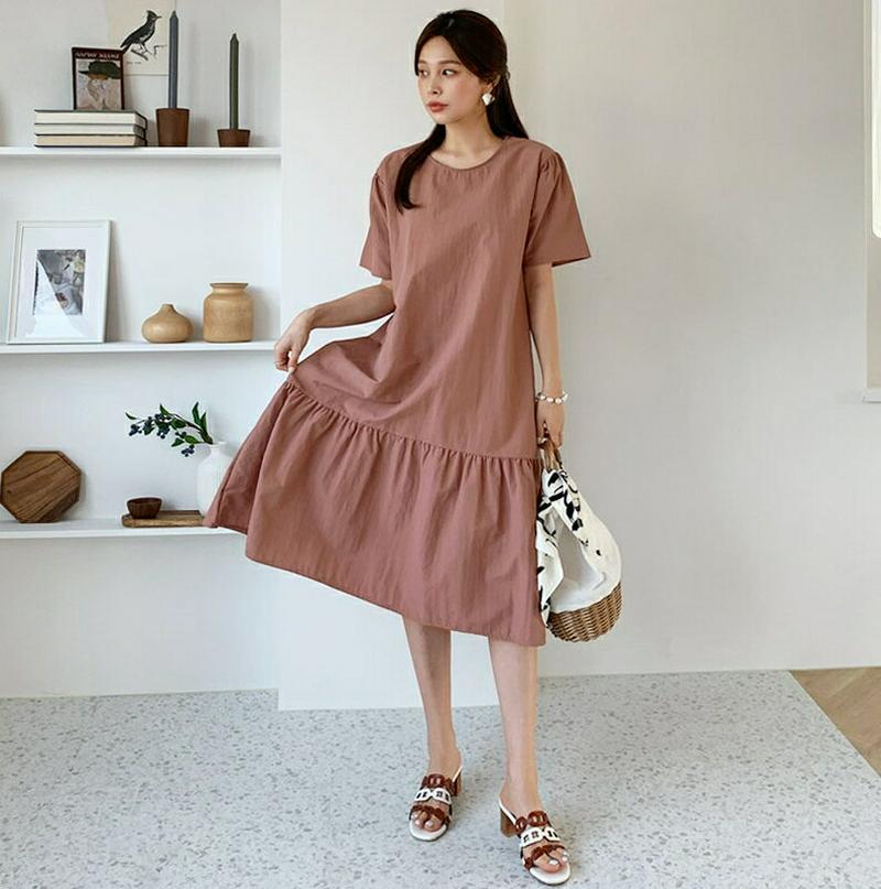 ギャザーワンピース・全4色・b61779 レディース【ops】【ワンピース ミディ丈　ミディワンピース ギャザー 半袖 ハーフス