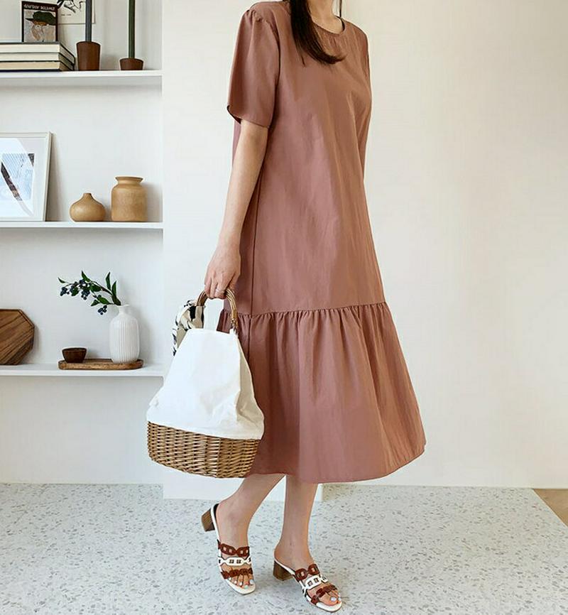 ギャザーワンピース・全4色・b61779 レディース【ops】【ワンピース ミディ丈　ミディワンピース ギャザー 半袖 ハーフス