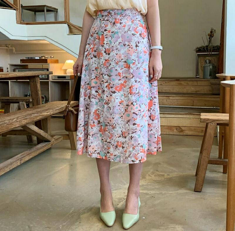 花柄フレアスカート・全2色・b61784 レディース【sk】【スカート ロングスカート ロング フレア フレアスカート 花柄 フ