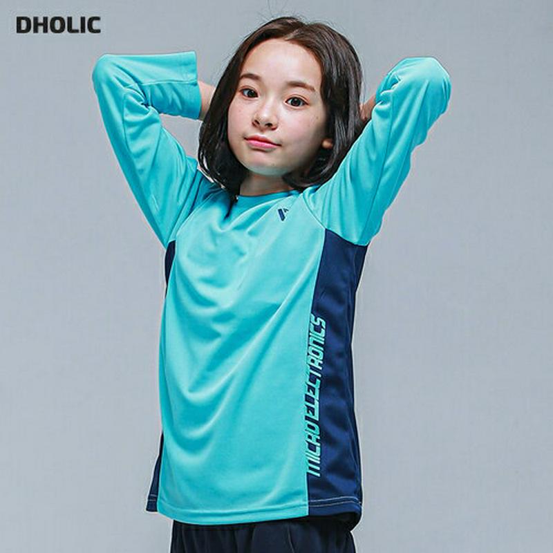 NT07サイド配色Tシャツ(アクアブルー)・p000876 キッズ【9~17才】【tops】【トップス Tシャツ 長袖 配色 水