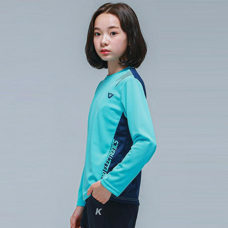 NT07サイド配色Tシャツ(アクアブルー)・p000876 キッズ【9~17才】【tops】【トップス Tシャツ 長袖 配色 水