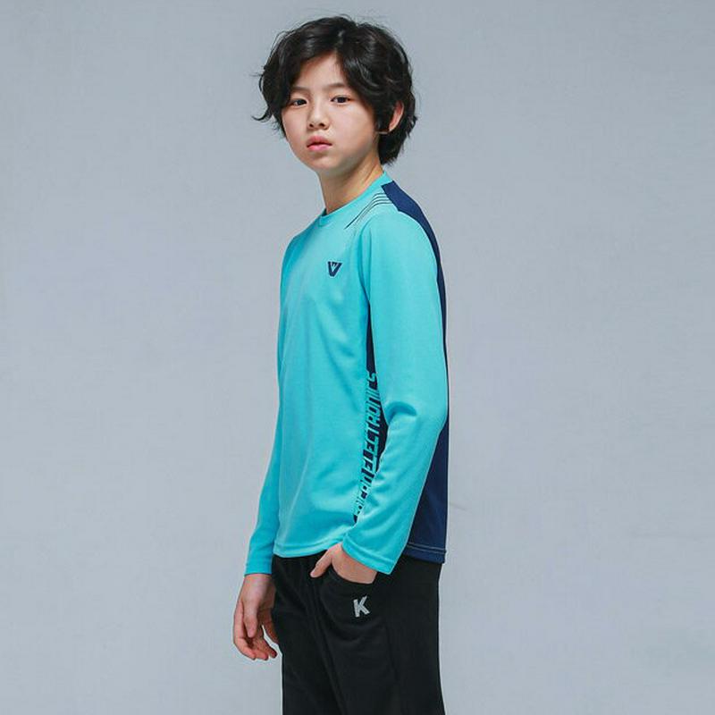 NT07サイド配色Tシャツ(アクアブルー)・p000876 キッズ【9~17才】【tops】【トップス Tシャツ 長袖 配色 水
