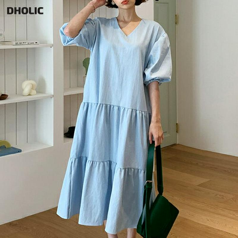 Vネックティアードワンピース・全3色・b55357 レディース 【ops】【ワンピース ロング ロングワンピース ティアード V