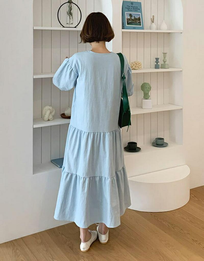 Vネックティアードワンピース・全3色・b55357 レディース 【ops】【ワンピース ロング ロングワンピース ティアード V