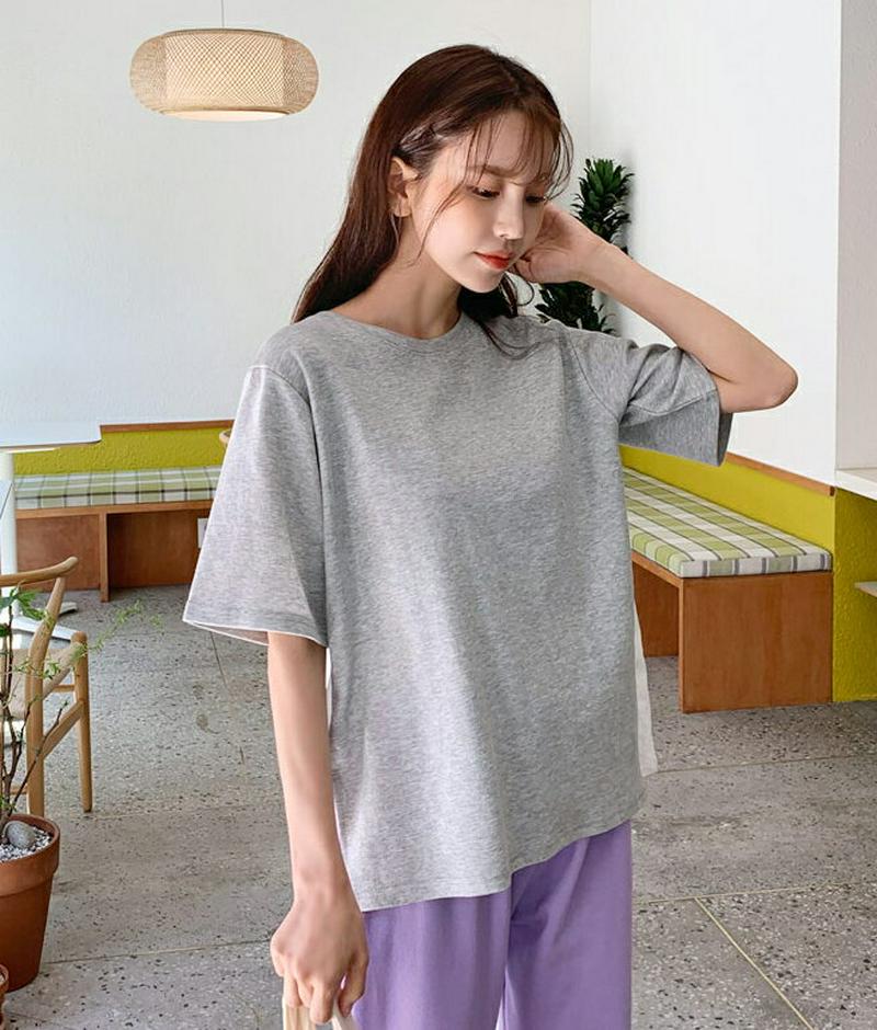 バックスリット配色Tシャツ・全3色・b55349 レディース 【tops】【トップス Tシャツ 無地T 半袖 ハーフスリーブ バ