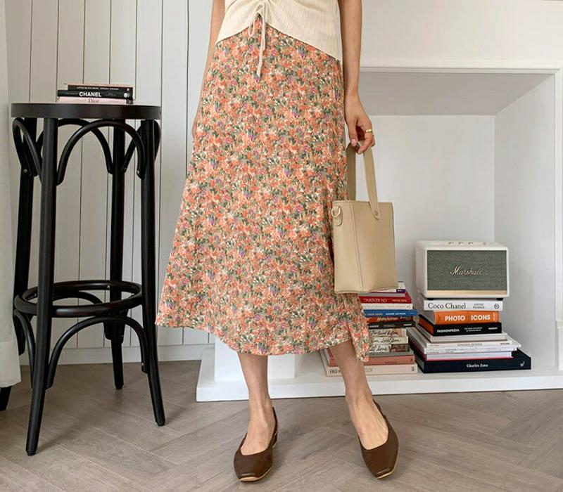 花柄フレアスカート・全2色・b55369 レディース 【sk】【スカート ミディ丈 ミディスカート フレア フレアスカート 花柄