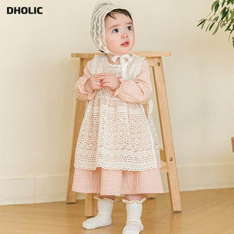 サイドリボンレースワンピース・p001354【0~2才】【ops】【ワンピース ミディ丈 ミディワンピース レース 総レース ガーリー 可愛い かわいい レイヤード リボン りぼん 透け感 女の子 子供 こども 子供服 こども服】【KIDS】