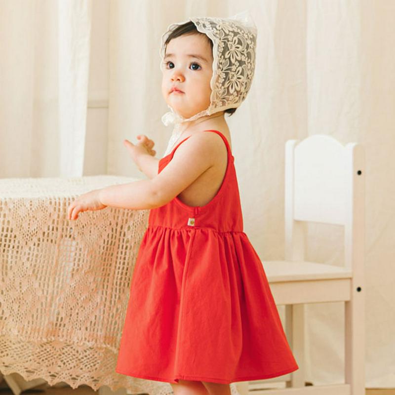 ギャザーコットンワンピース(レッド)・p001361【0~2才】【ops】【ワンピース ロング ロングワンピース スリーブレス ノースリーブ キャミソールワンピース コットン ギャザー シンプル 単色 無地 女の子 子供 こども 子供服 こども服】【KIDS】