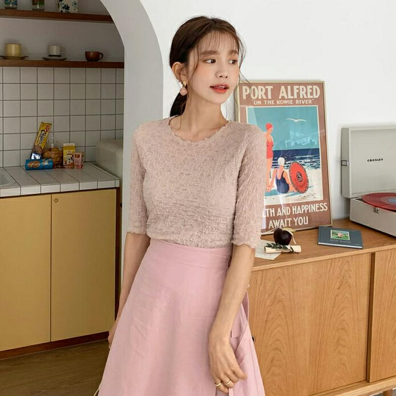 ウェーブリンクルTシャツ・全6色・b55351 レディース 【tops】【トップス 半袖 ハーフスリーブ ウェーブ リンクル リ