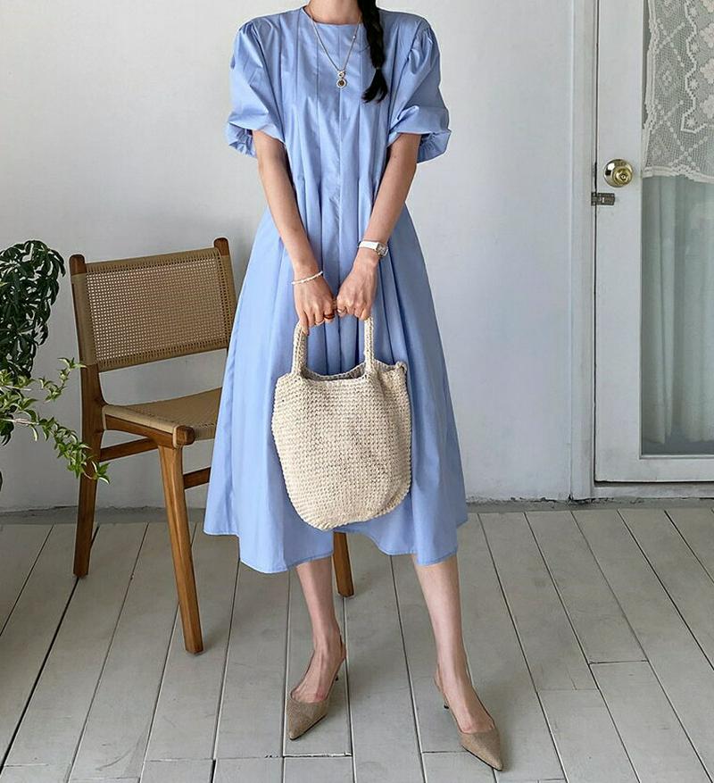 バルーンスリーブワンピース・全3色・b61844 レディース【ops】【ワンピース ロング ロングワンピース 半袖 バルーンスリ