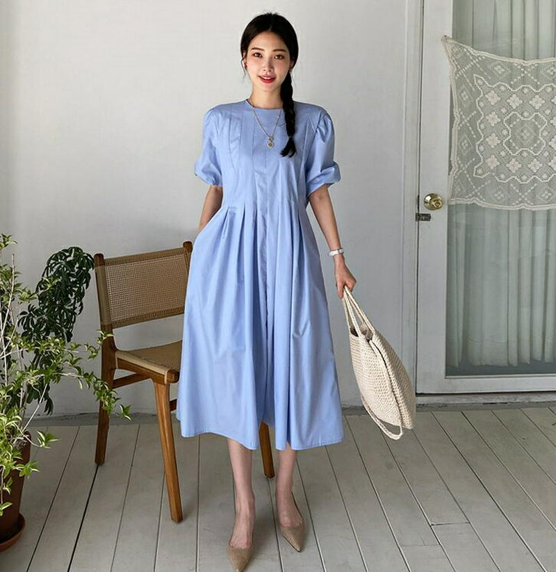 バルーンスリーブワンピース・全3色・b61844 レディース【ops】【ワンピース ロング ロングワンピース 半袖 バルーンスリ