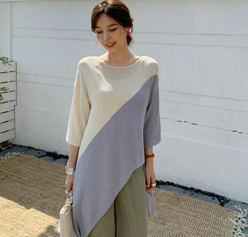 ダイアゴナル配色ニット・全3色・b61838 レディース【tops】【トップス ニット ニットトップス 七分丈 七分袖 7分丈 