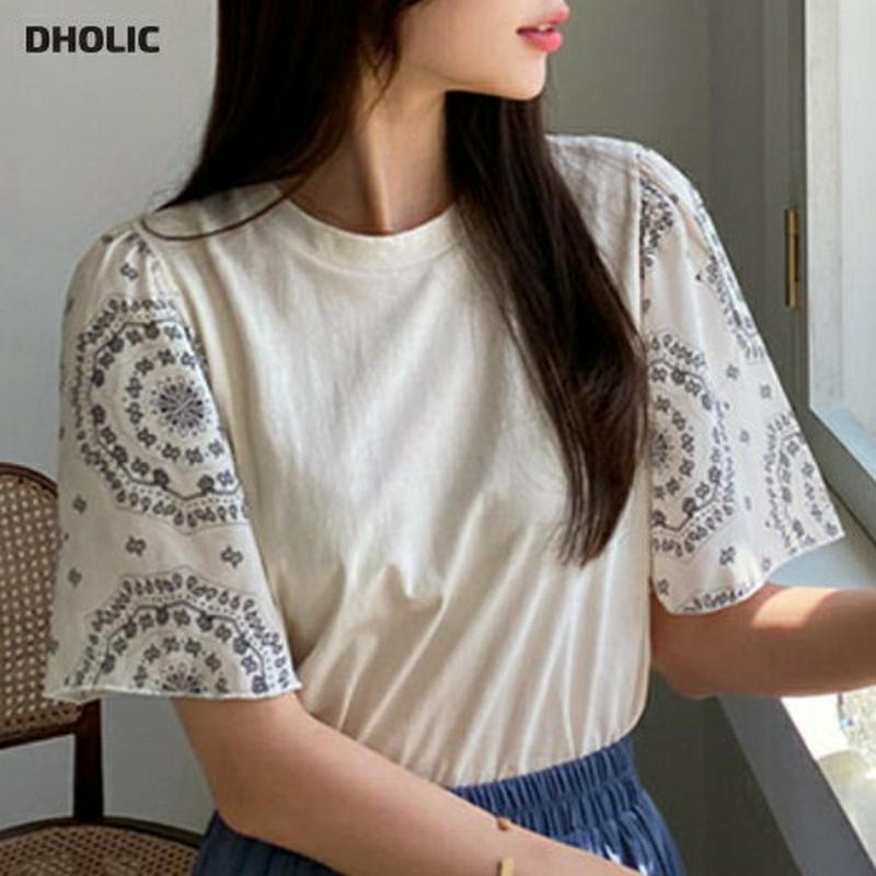 ペイズリースリーブTシャツ・全2色・b61807 レディース【tops】【トップス Tシャツ 半袖 ハーフスリーブ ペイズリー 