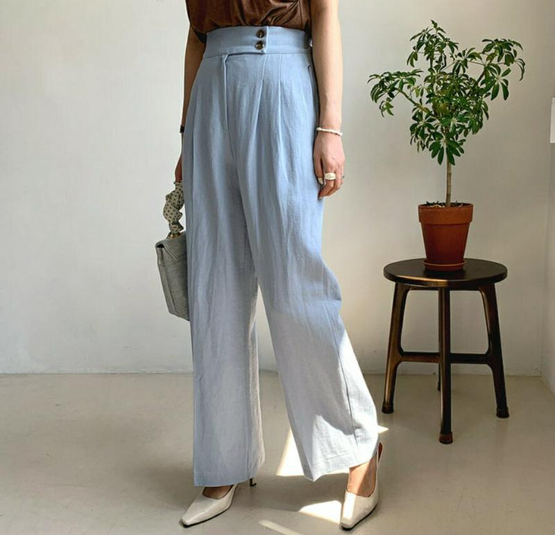 リネン混ツーボタンパンツ・全3色・t61853 レディース【pt】【パンツ ロングパンツ ズボン ボトムス リネン ツータック 
