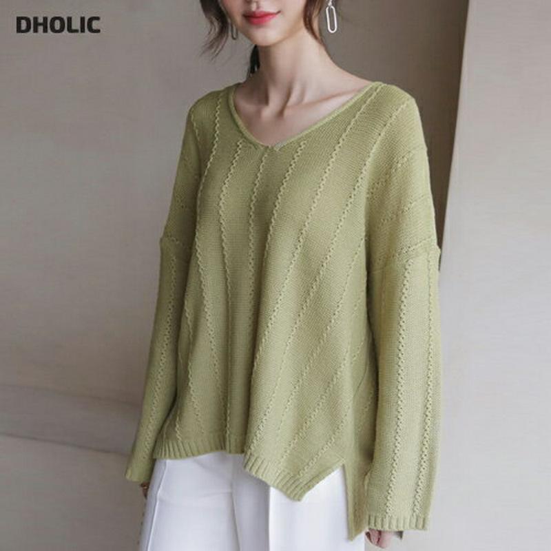 ルーズVネックニット・全5色・b58307 レディース 【tops】【トップス ニット 長袖 ドロップショルダー Vネック ゆっ