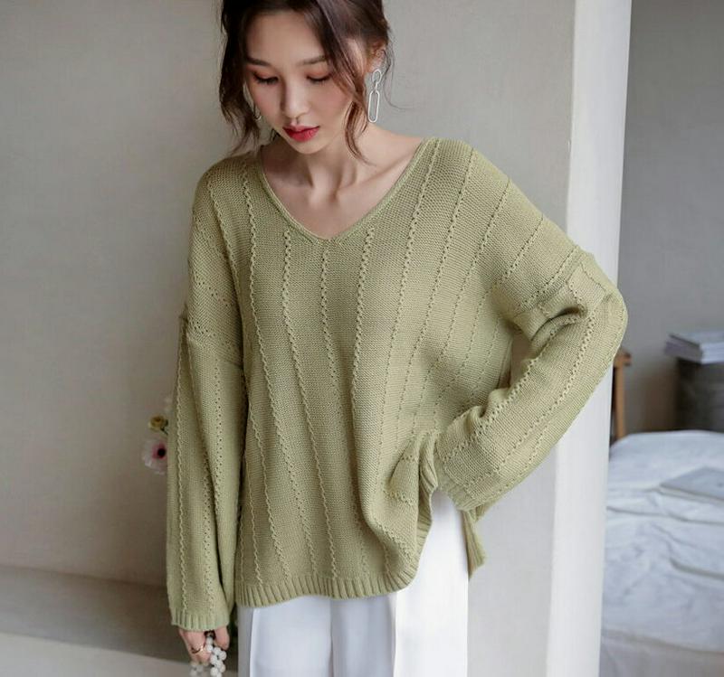 ルーズVネックニット・全5色・b58307 レディース 【tops】【トップス ニット 長袖 ドロップショルダー Vネック ゆっ