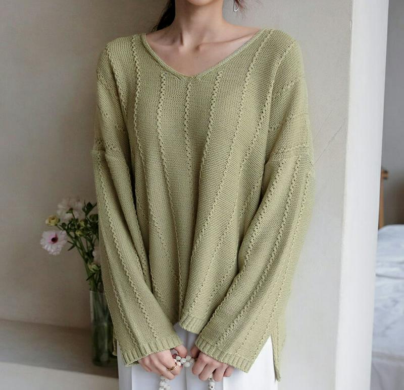 ルーズVネックニット・全5色・b58307 レディース 【tops】【トップス ニット 長袖 ドロップショルダー Vネック ゆっ