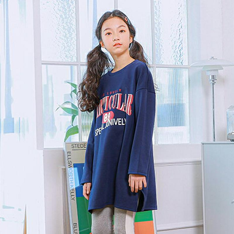 NT04ロングロゴTシャツ(ネイビー) p001029 キッズ 【9~17才】【tops】【韓国 ファッション トップス Tシャ