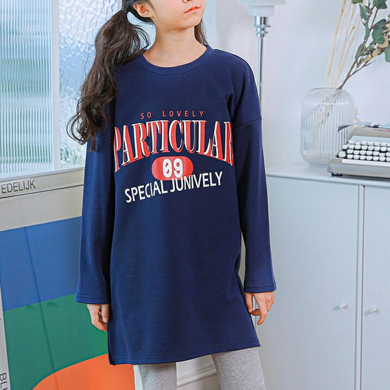NT04ロングロゴTシャツ(ネイビー) p001029 キッズ 【9~17才】【tops】【韓国 ファッション トップス Tシャ