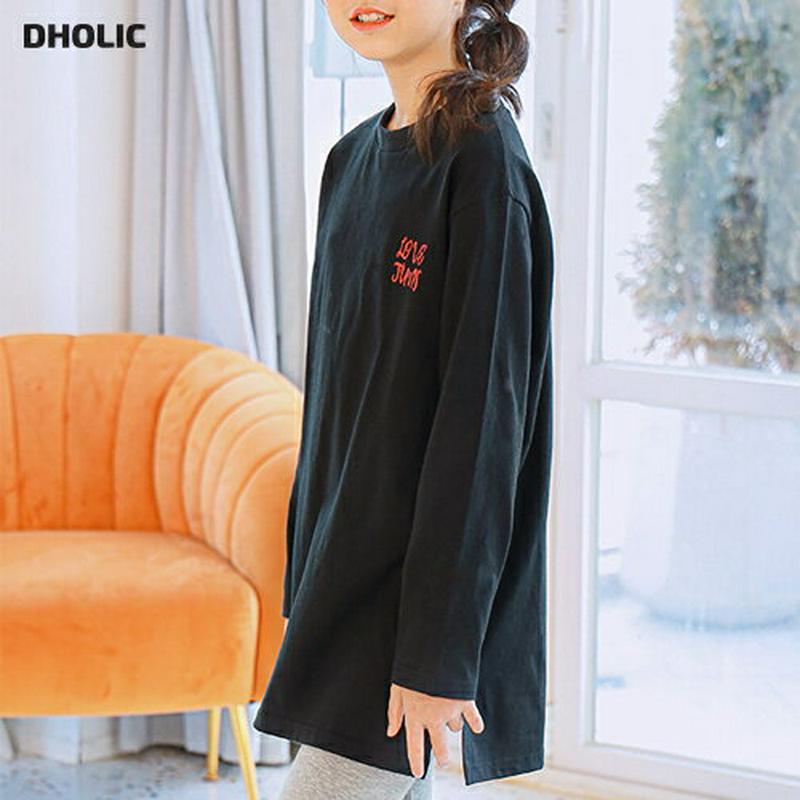 NT01ルーズロングTシャツ(ブラック) p001009 キッズ 【9~17才】【tops】【韓国 ファッション トップス Tシ