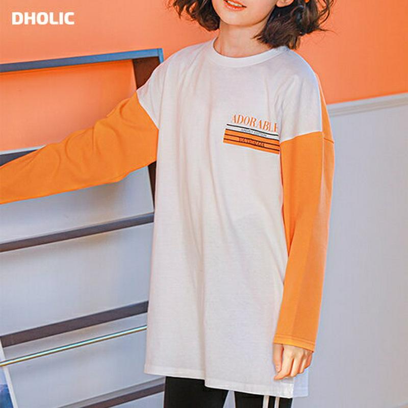 NT10配色Tシャツ(オレンジ) p000922 キッズ 【9~17才】【tops】【韓国 ファッション トップス Tシャツ カ