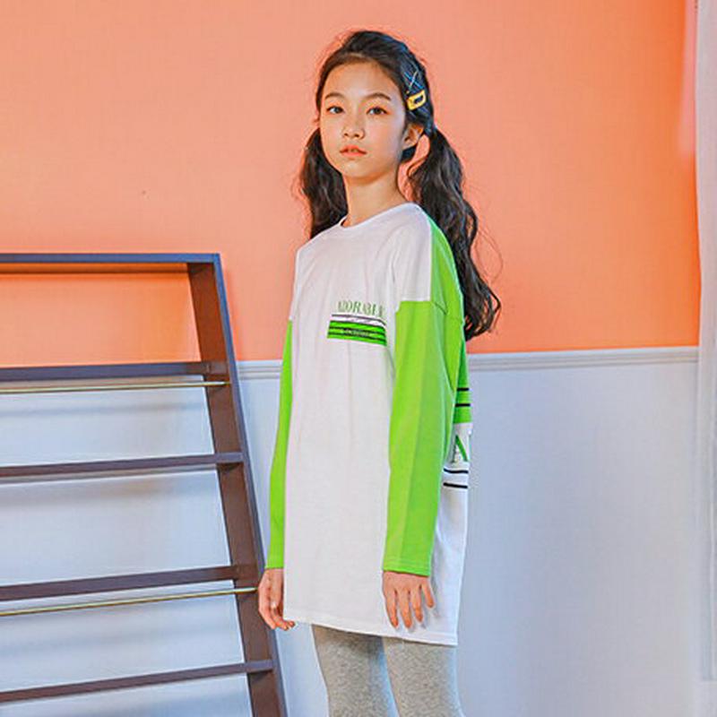 NT10配色Tシャツ(グラスグリーン) p000923 キッズ 【9~17才】【tops】【韓国 ファッション トップス Tシャ