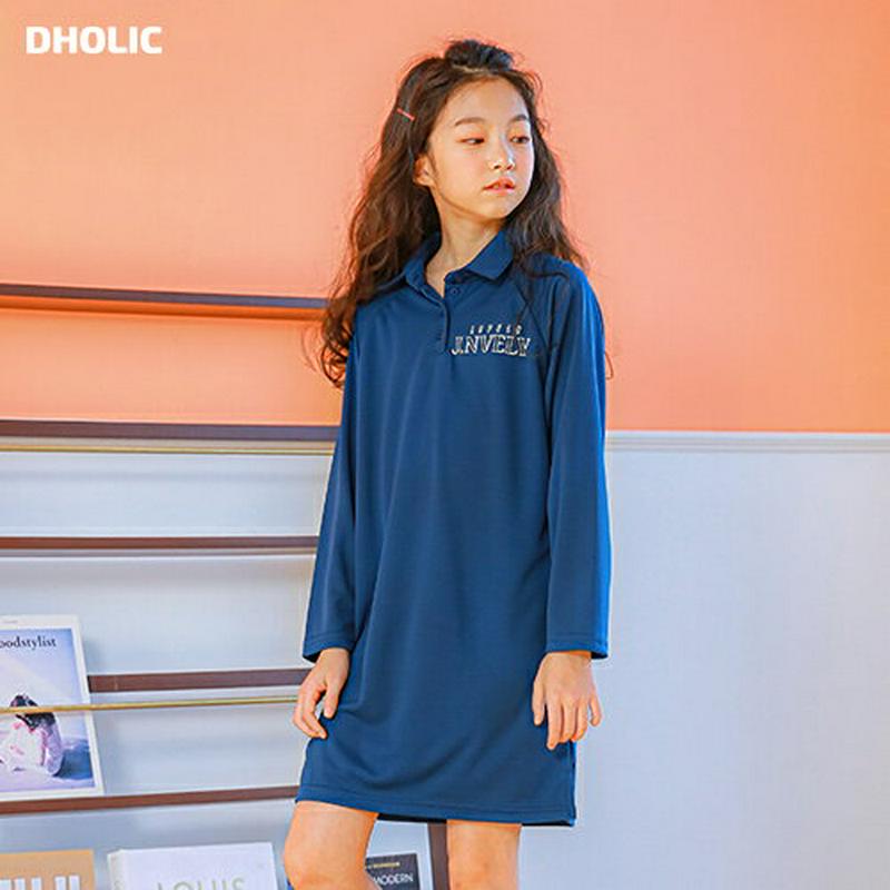 NO01カラーワンピース(ネイビー) p001002 キッズ 【9~17才】【ops】【韓国 ファッション ワンピース ミニワン