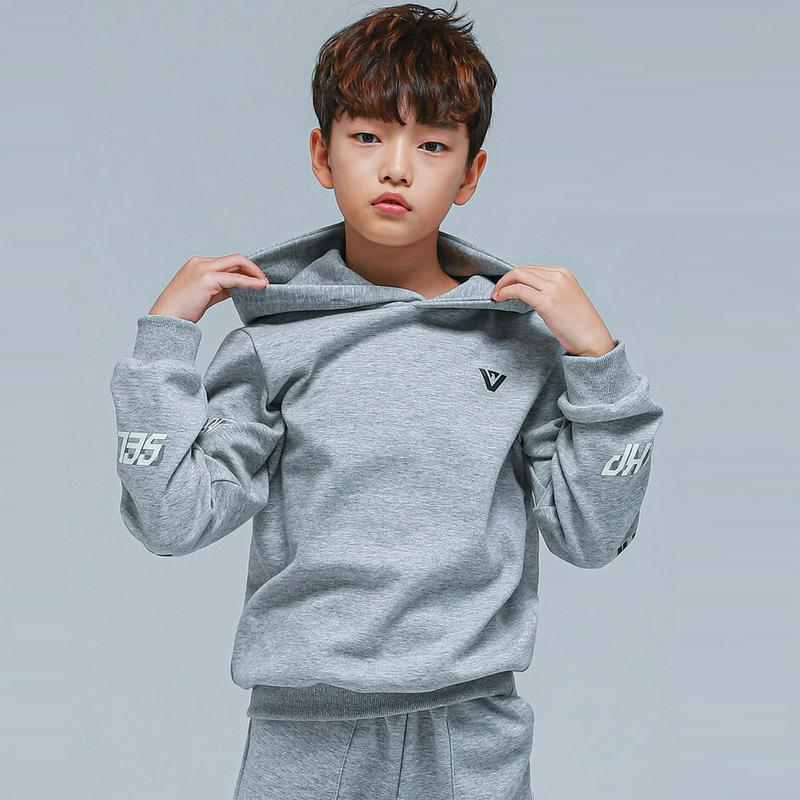 NT17袖レタリングフーディ(グレー) p000799 キッズ 【9~17才】【tops】【韓国 ファッション トップス パーカ