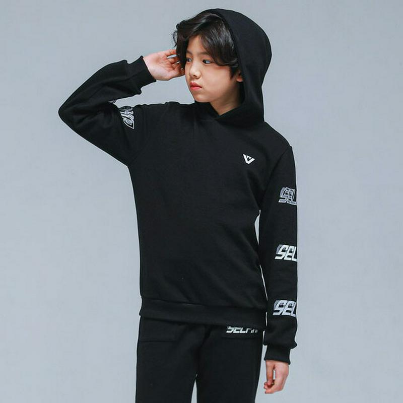 NT17袖レタリングフーディ(ブラック) p000801 キッズ 【9~17才】【tops】【韓国 ファッション トップス パー