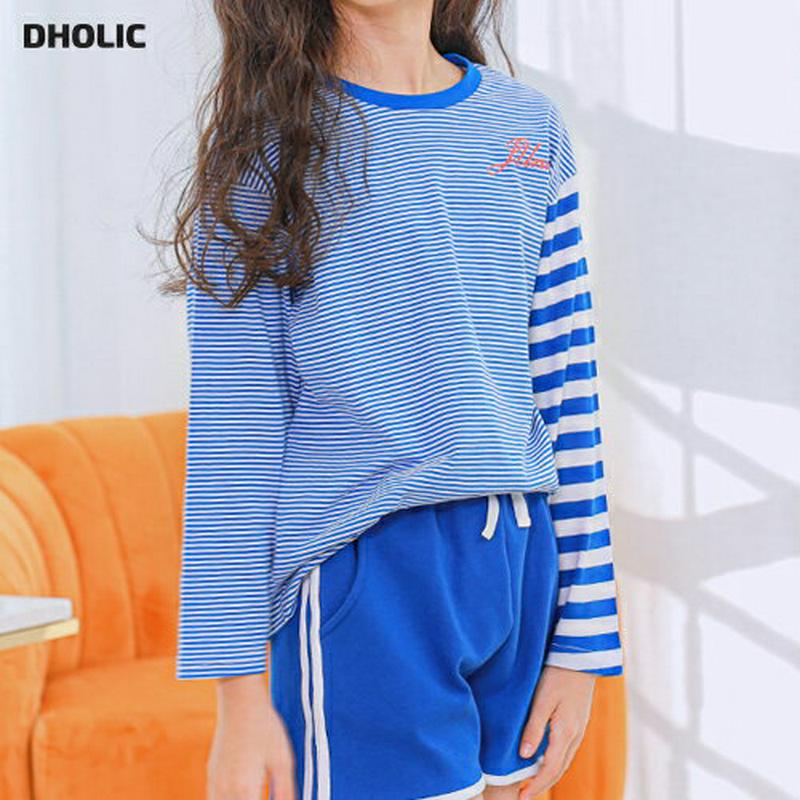 NT18ミックスボーダーTシャツ(ブルー) p000946 キッズ 【9~17才】【tops】【韓国 ファッション トップス T