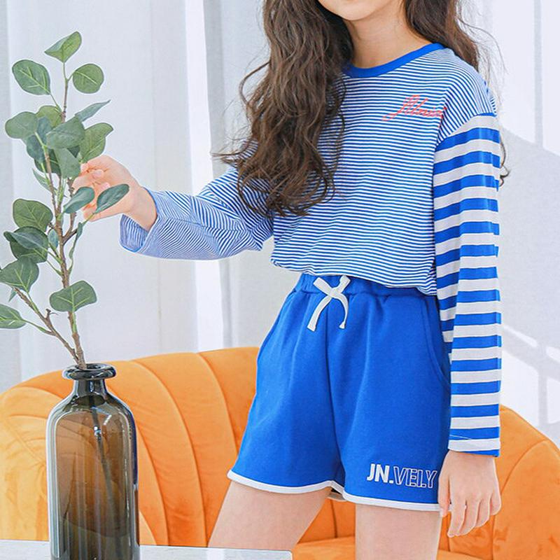NT18ミックスボーダーTシャツ(ブルー) p000946 キッズ 【9~17才】【tops】【韓国 ファッション トップス T