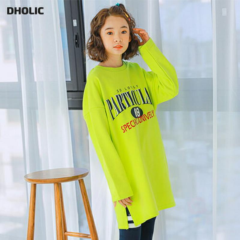 NT04ロングロゴTシャツ(ライム) p000916 キッズ 【9~17才】【tops】【韓国 ファッション トップス Tシャツ