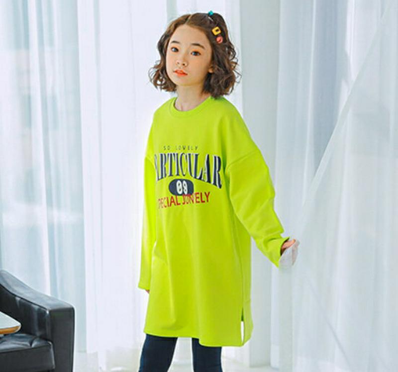 NT04ロングロゴTシャツ(ライム) p000916 キッズ 【9~17才】【tops】【韓国 ファッション トップス Tシャツ