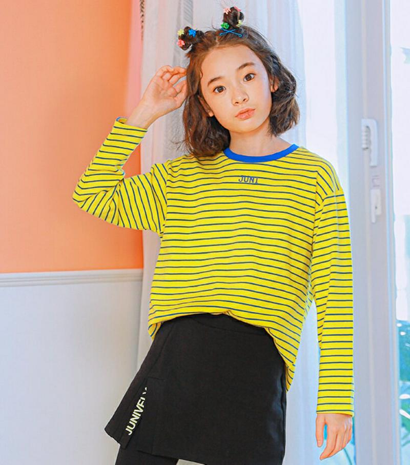 NT19ボーダーTシャツ(イエロー) p000944 キッズ 【9~17才】【tops】【韓国 ファッション トップス Tシャツ