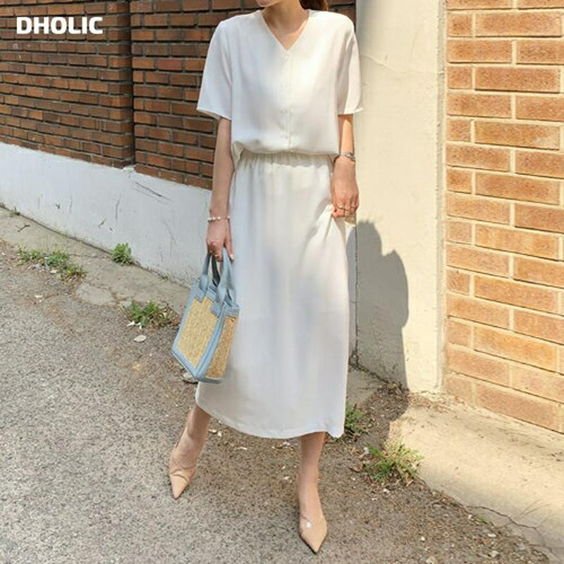 Vネックブラウス&ロングスカートSET・全2色・b61720 レディース【ops】【セットアップ トップス ブラウス 半袖 ハー