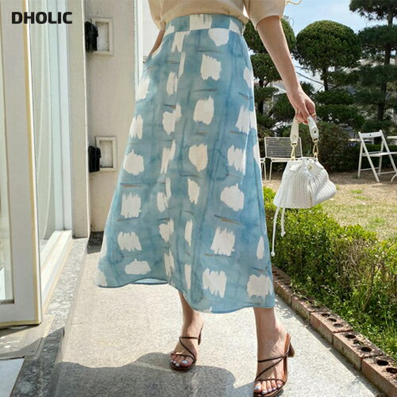 リネン混パターンスカート・全2色・b61832 レディース【sk】【スカート ロング ロングスカート 総柄 リネン 個性的 ユニ